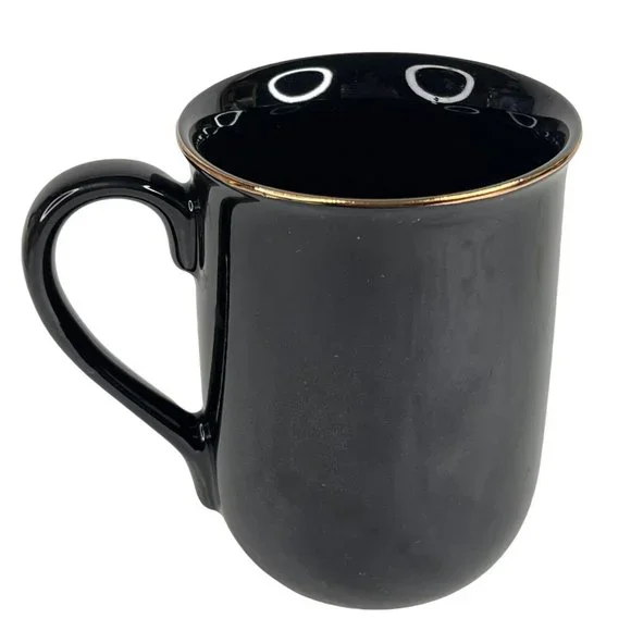 2 Otagiri Owl Mugs Black Gold Japan Vintage Set Coffee Cup Metallic Gold Trim - Picture 5 of 12